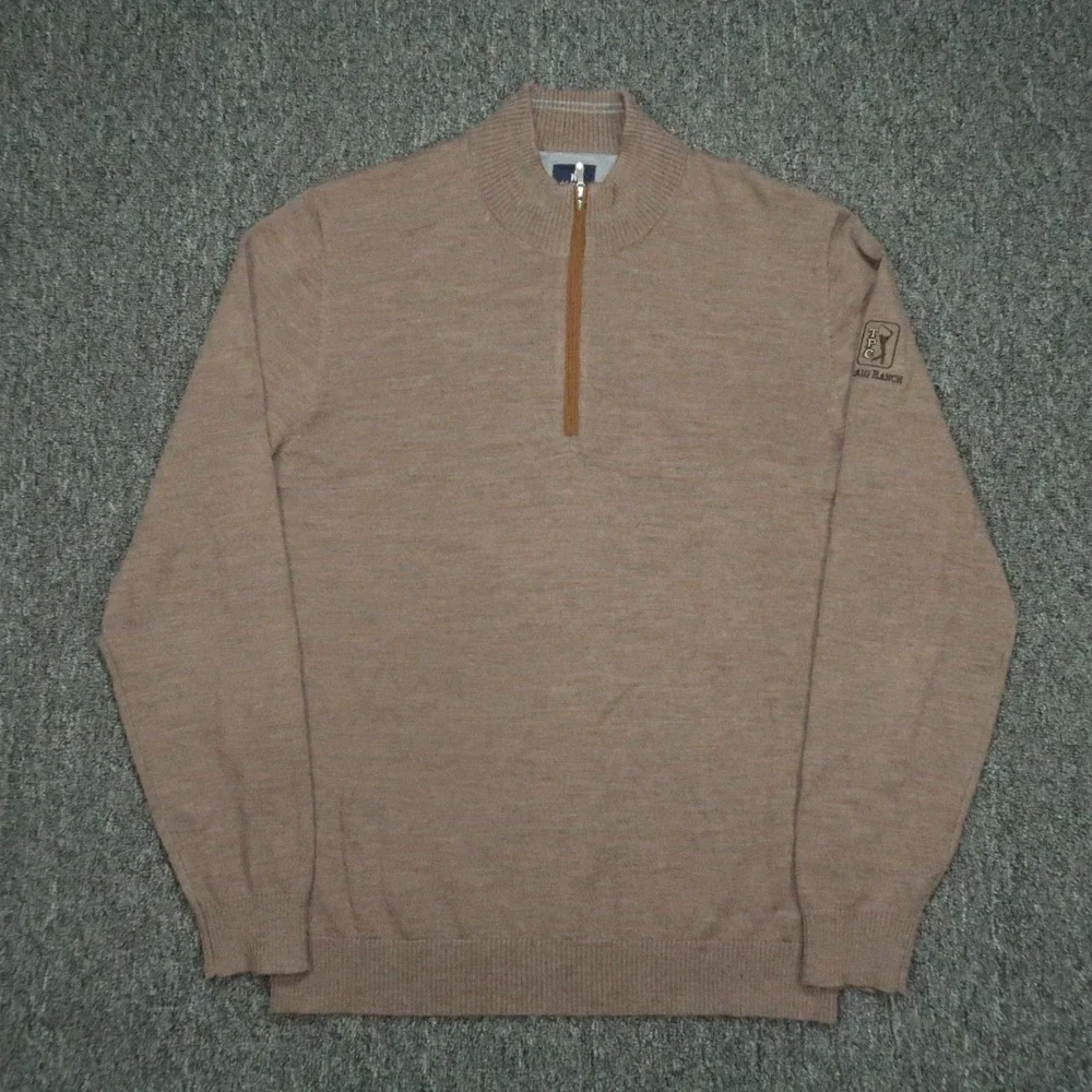 Johnnie O Sweater Men Medium Walnut Raynor Merino Wool 1/4 Zip TPC Craig‎ Ranch